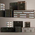 Vintage Leather Trunks Display With Metal Rivets Various Sizes And Classic Color Tones