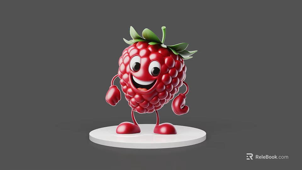 Cartoon Strawberry Game Movie Character With Smiling Face Arms And Legs On White Base 3d model 