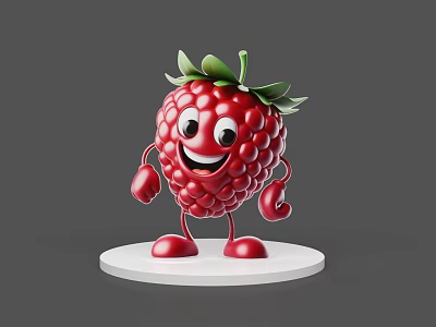 Cartoon Strawberry Game Movie Character With Smiling Face Arms And Legs On White Base 3d model