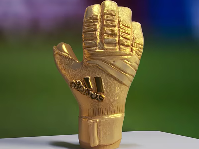 Golden Glove Shaped Sports Trophy with Shiny Surface and SPORTS Lettering 3d model