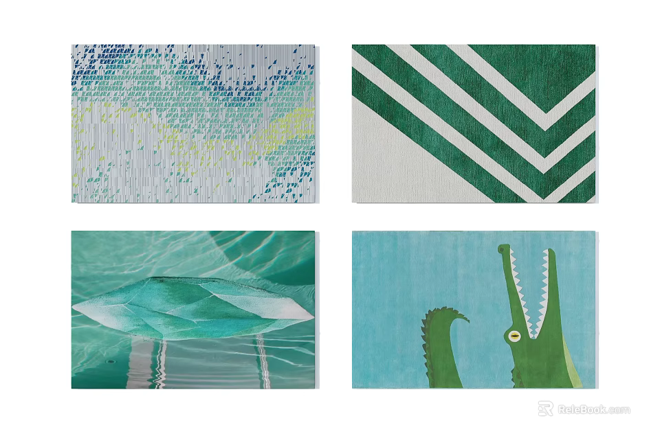 Square Rugs with Abstract Patterns Chevron Stripes Wave Textures and Cartoon Crocodile Design 3d model