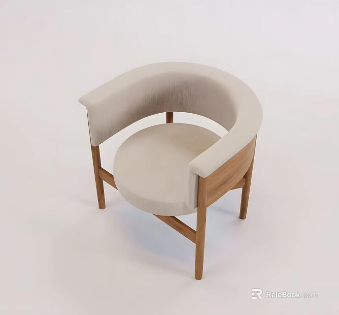 Modern Minimalist Leisure Chair With Light Fabric Seat And Curved Wooden Backrest 3d model 