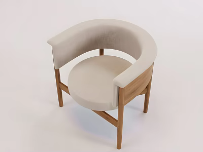 Modern Minimalist Leisure Chair With Light Fabric Seat And Curved Wooden Backrest 3d model
