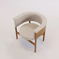 Modern Minimalist Leisure Chair With Light Fabric Seat And Curved Wooden Backrest