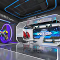 Modern VR Experience Zone With Interactive Screens Virtual Reality Equipment And Lighting 3d model