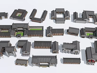 Traditional Chinese Ancient Architecture Models With Classic Roof And Courtyard Designs 3d model