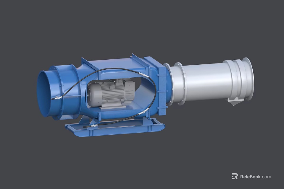 Industrial Equipment Featuring Blue Casing Silver Cylindrical Component and Motor Bracket 3d model 