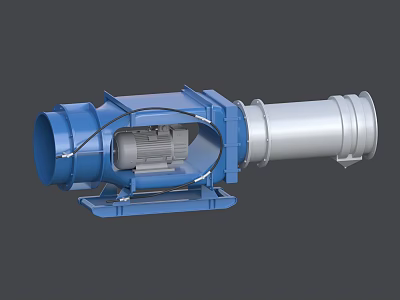 Industrial Equipment Featuring Blue Casing Silver Cylindrical Component and Motor Bracket 3d model