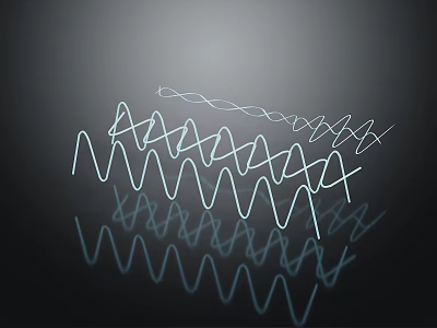 Abstract Futuristic Lines With White Wavy DNA Helix And Reflections On Dark Background 3d model