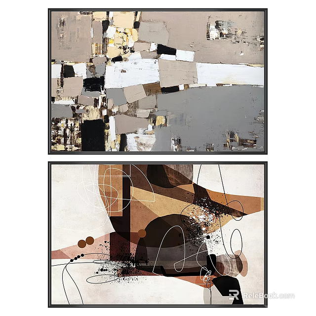Abstract Paintings With Layered Geometric Shapes Organic Forms Earth Tones And Textured Details 3d model 