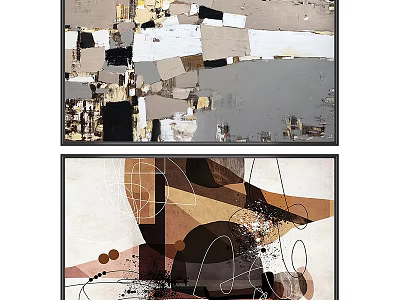 Abstract Paintings With Layered Geometric Shapes Organic Forms Earth Tones And Textured Details 3d model