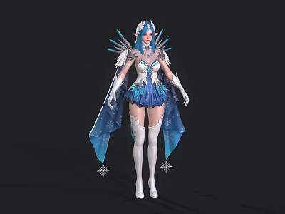 Game And Movie Character In Blue White Outfit With Icy Wings And Ornate Decorations 3d model