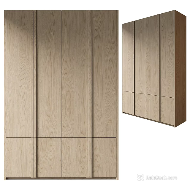 Sleek Modern Wardrobe Design With Natural Wood Grain And Minimalist Panel Doors 3d model 