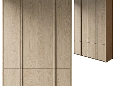 Sleek Modern Wardrobe Design With Natural Wood Grain And Minimalist Panel Doors 3d model