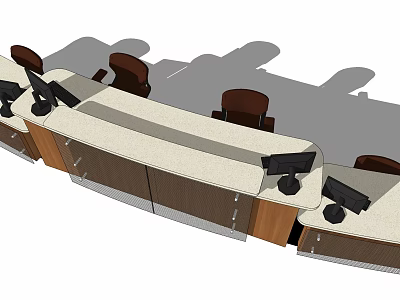 Sleek Modern Curved Reception Desk With Smooth Countertop Monitors And Cabinets 3d model