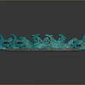 Turquoise Decorative Piece Featuring Flowing Wave Dragon Lines And Red Accents On Reflective Surface
