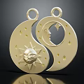 Gold Yin Yang Jewelry Pendant With Sun Moon Face And Star Details