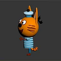 Cartoon Orange Cat Character With White Ball Cap And Striped Shirt