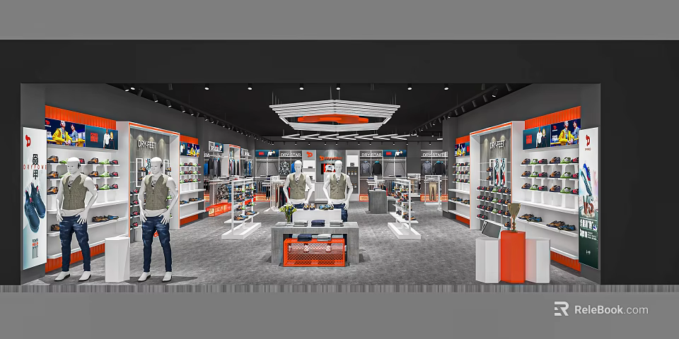 Modern Clothing Store Interior Design With Mannequins Clothing Racks And Shelves 3d model 