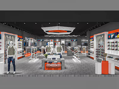 Modern Clothing Store Interior Design With Mannequins Clothing Racks And Shelves 3d model