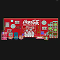 Coca Cola Red Wall Display With Chinese Brand Characters Bear Mascots And Product Boxes