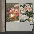 Botanical Floral Paintings With Roses As Wall Art For Interior Decor