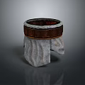 Traditional Hat With Rounded Top Brown Carved Decorative Band And Gray Hanging Fabric