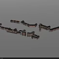 Traditional Commercial Street Featuring Connected Buildings Classic Roofs And Tower Structures 3d model