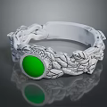 White Braided Bracelet With Intricate Leaf Pattern And Green Round Gemstone 3d model