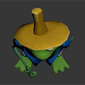 Cartoon Green Frog Wearing Straw Hat Blue Shirt And Brown Overalls Smiling