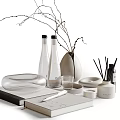 Minimalist Decorative Ornaments Set Featuring Vase Branches Aromatic Diffuser Candle Glass Tray and Book