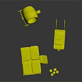 Industrial Style Decorative Ornament Set With Yellow Mixer Stacked Boxes White Wheelbarrow And Small Jars
