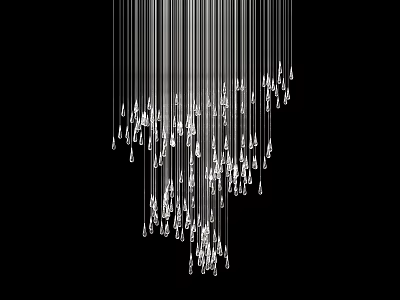 Modern Chandelier With Thin Metal Wires And Transparent Crystal Pendants 3d model