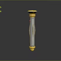 Sleek Metallic Weapon With Silver Body Gold Accents Red Detail And Flared Top Design