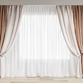 Brown and White Curtains With Sheer Panels Hung Over Window in Wooden Floor Room