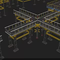 3D Model Industrial Stairs with Metal Frames Yellow Railings and Platform Structures 3d model
