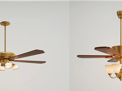 Modern Brass Ceiling Fan With Dark Blades And Decorative Lights Design 3d model