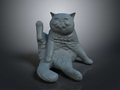 3D Gray Cat Sculpture Sitting Position With Detailed Fur And Paws 3d model