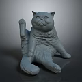 3D Gray Cat Sculpture Sitting Position With Detailed Fur And Paws