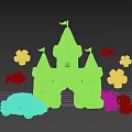 Golden Inflatable Castle with Decorative Flowers Fish Car and Animal Shapes