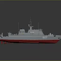 Gray And Red Warship Patrol Ship With Superstructure Antennas Deck Equipment Detailed