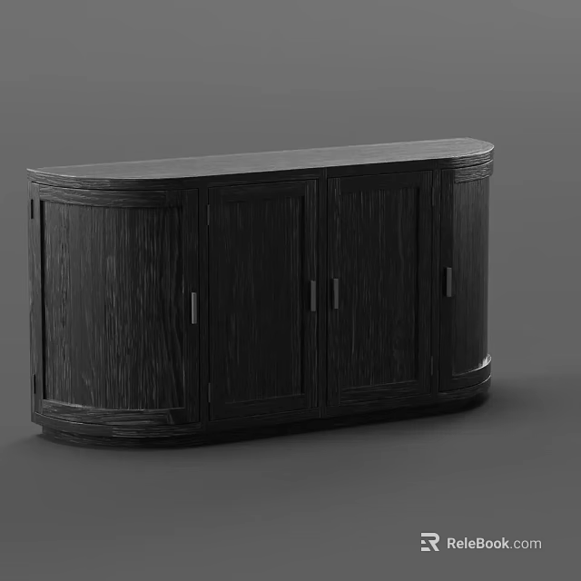 Modern Dark Wood Sideboard With Multiple Cabinet Doors And Storage Design 3d model 