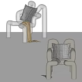 Gray and White Modern Accent Chair with Soft Pillow and Throw Blanket in Minimalist Design
