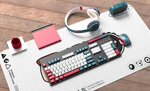 Modern keyboard black keyboard mouse headset sound combination 3d model