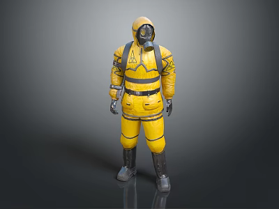 Character In Yellow Protective Suit Confronting Mysterious Creature In Sci Fi World 3d model