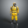Character In Yellow Protective Suit Confronting Mysterious Creature In Sci Fi World 3d model