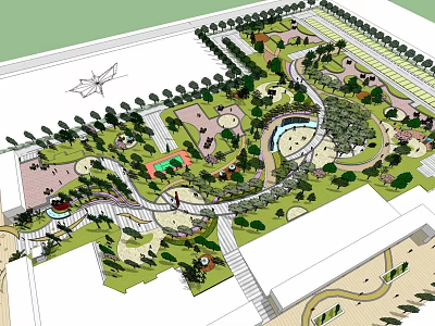 Park Landscape Design With Trees Winding Paths Play Areas And Green Lawns 3d model
