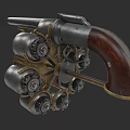 Vintage Revolver Weapon With Multiple Barrels Wooden Grip And Metal Structure Design