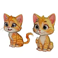 Two Adorable Orange Kitten Plush Dolls With Big Eyes Sitting In Cartoon Style