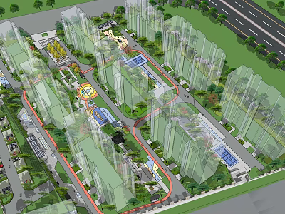 Residential Landscape Design With High Rise Buildings Greenery Pathways And Central Recreational Areas 3d model